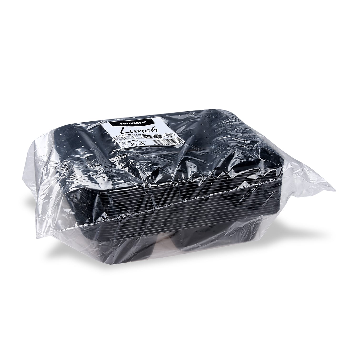 Menüschale (PP) Reware Lunch wiederverwendbar 2-geteilt schwarz 227 x 178 x 49 mm - 20 Stück