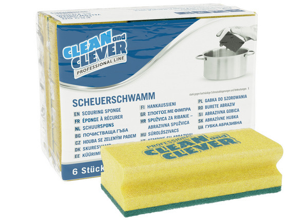 CLEAN and CLEVER Scheuerschwamm PRO 60, gelb / grün, 7 × 15 cm (6 Stück)