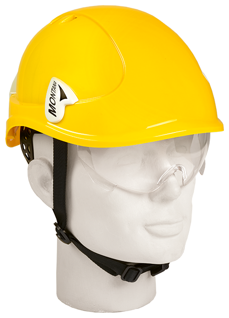 Artilux Montana II Roto KS Schutzhelm mit Drehverschluss, Schutzbrille und Kinnbänderung - gelb