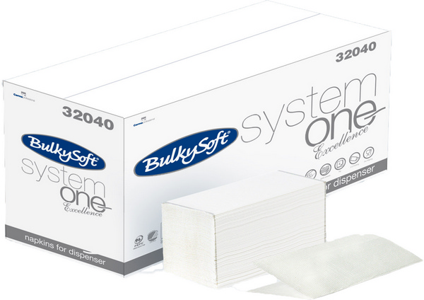 Servietten Bulkysoft System One, 2-lagig weiss 21,5x16cm -4000 Stück