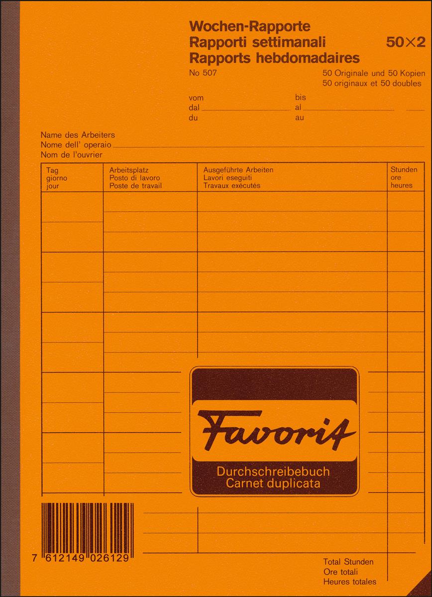 Wochen-Rapport D/F/I A5 weiss 50x2 Blatt FAVORIT 507