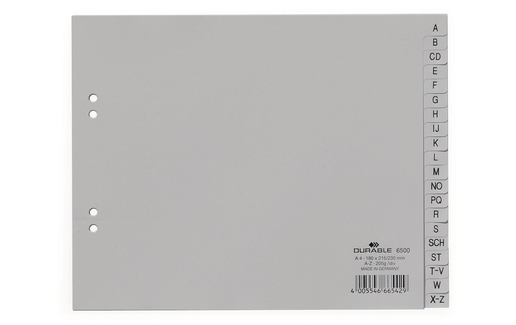 Register PP grau A4 10 A-Z teildeckend DURABLE 6500