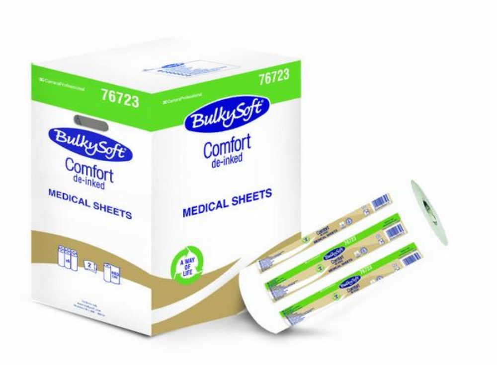 Bulkysoft Comfort Ärzterolle Recycling, 2-lagig, weiss, 60 cm x 65 lfm, 60 x 38 cm, 175 Blatt 6 Rollen