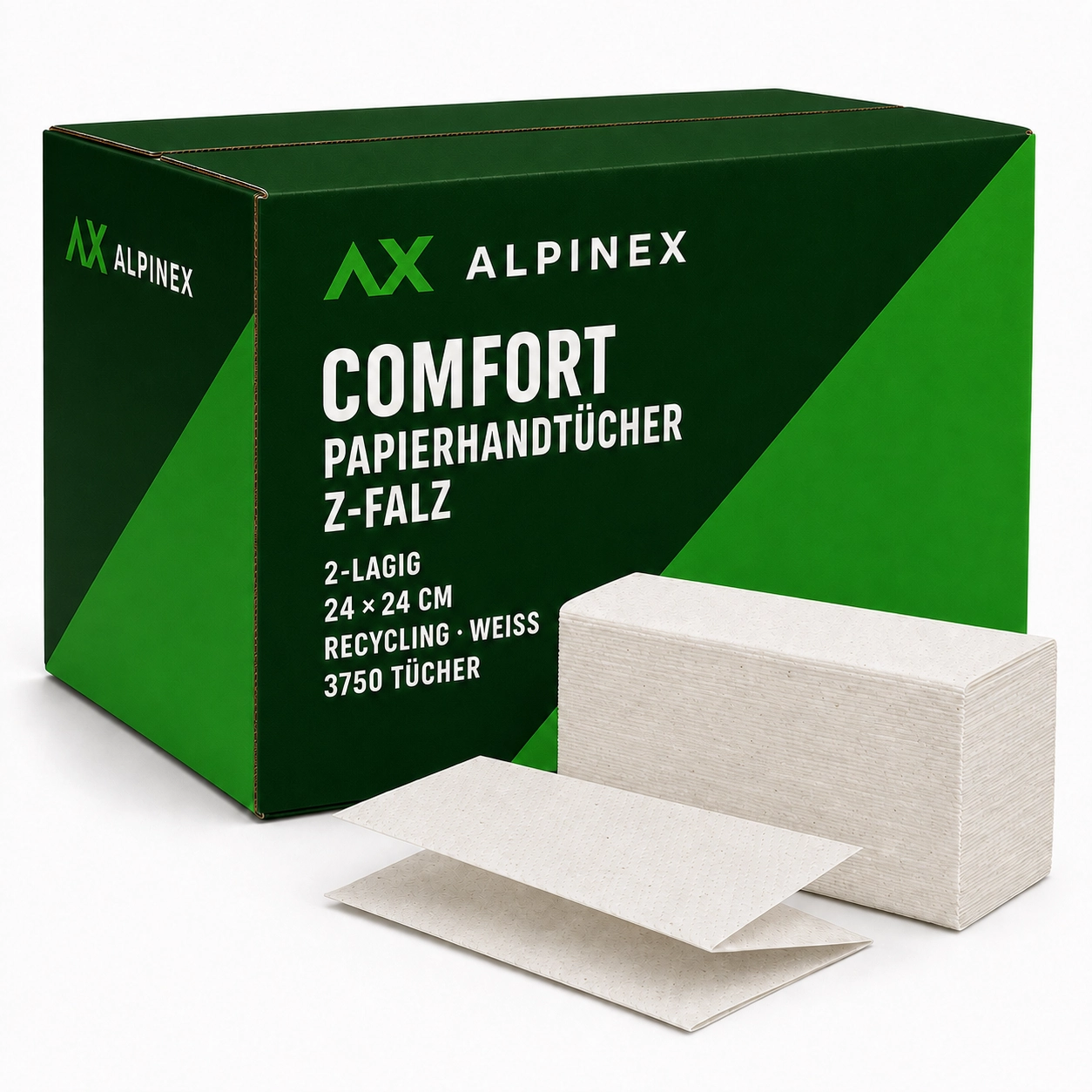 AlpineX® Papierhandtücher Z-Falz Comfort 2-lagig 24x24 cm