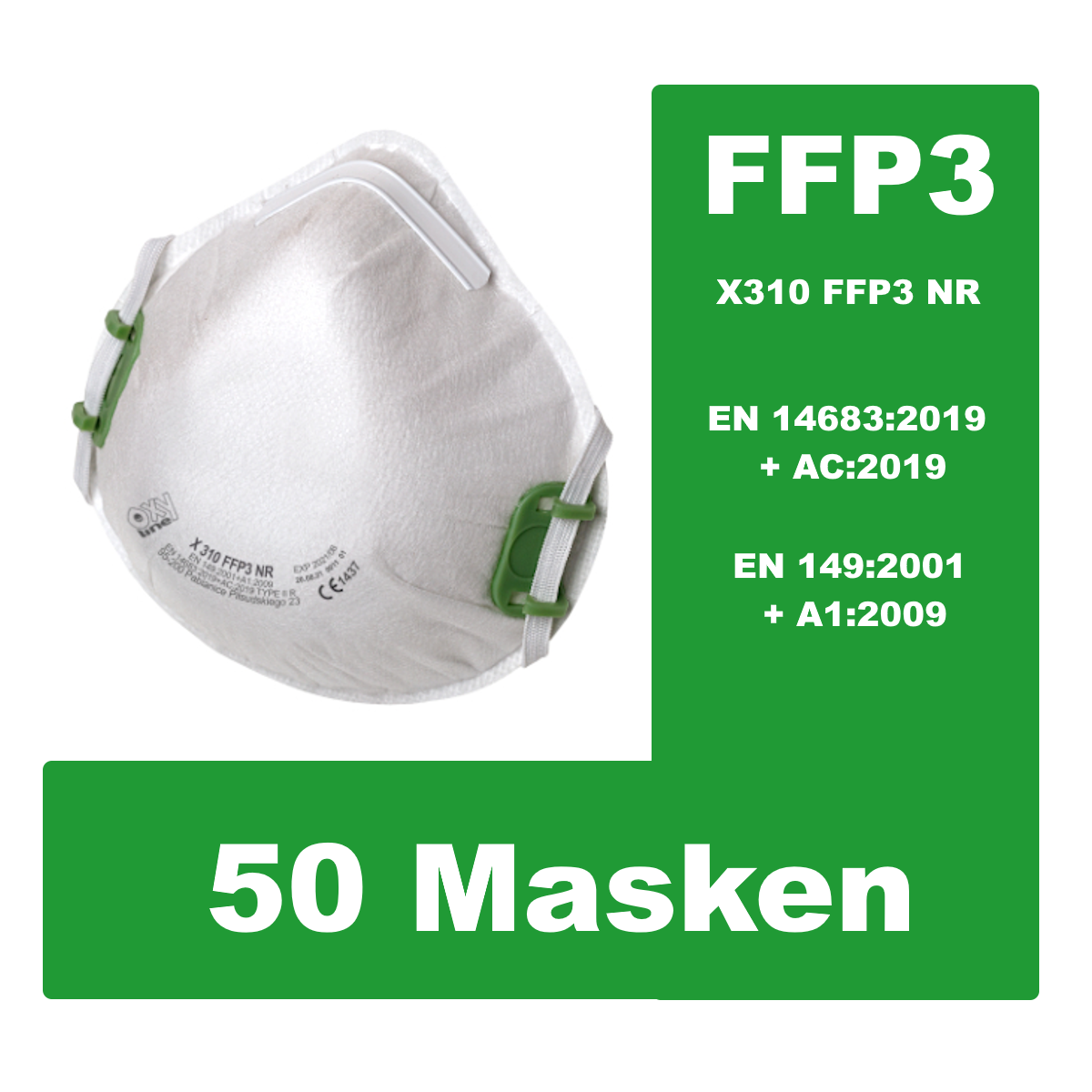 50 Atemschutzmasken FFP3 X310 NR ohne Ausatemventil