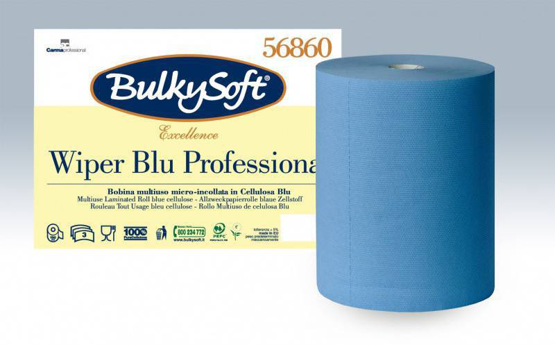 Papierwischtücher Maxi Bulkysoft Excellence, blau, Zellstoff, 3-lagig, 500 Cps,190m, 38x36cm - Pack à 2 Rollen