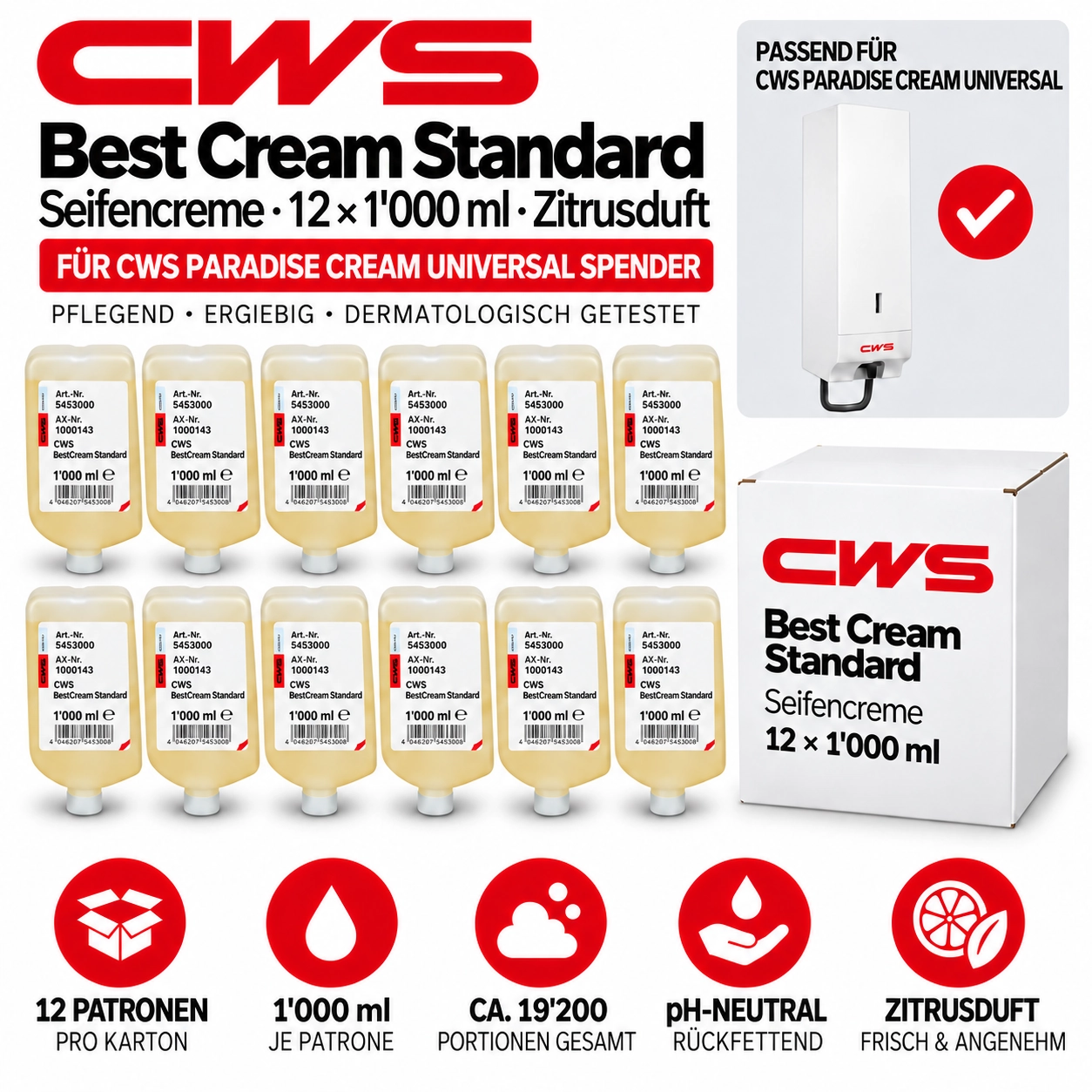 12x CWS Seifencreme Best Cream Standard 1000 ml (5453000) 1 Karton