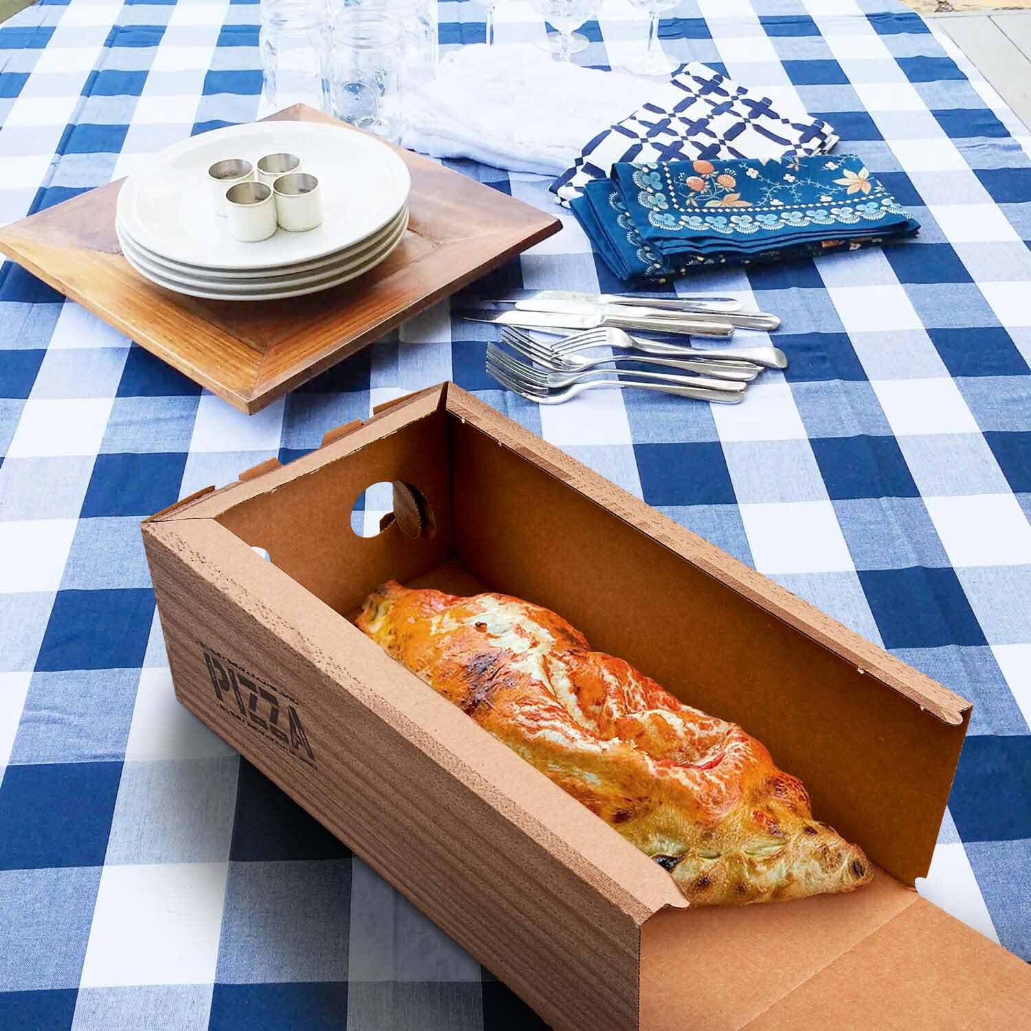 100x Calzone Pizzakarton 16 x 30 x 10 cm R4 kraft bedruckt aus Mikrowellpappe