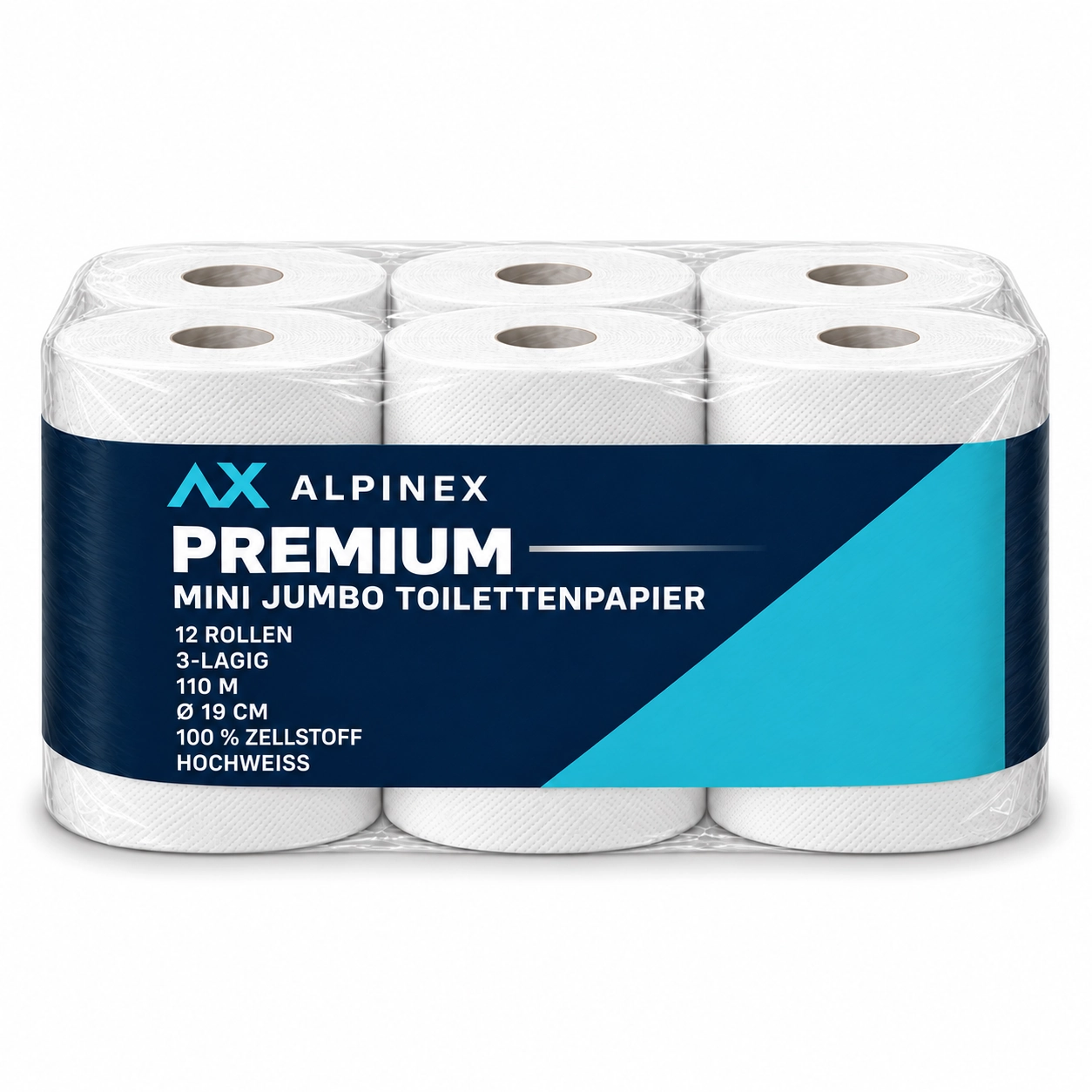 12 Rollen Alpinex Mini-Jumbo WC-Papier, 3-lagig, 110 m