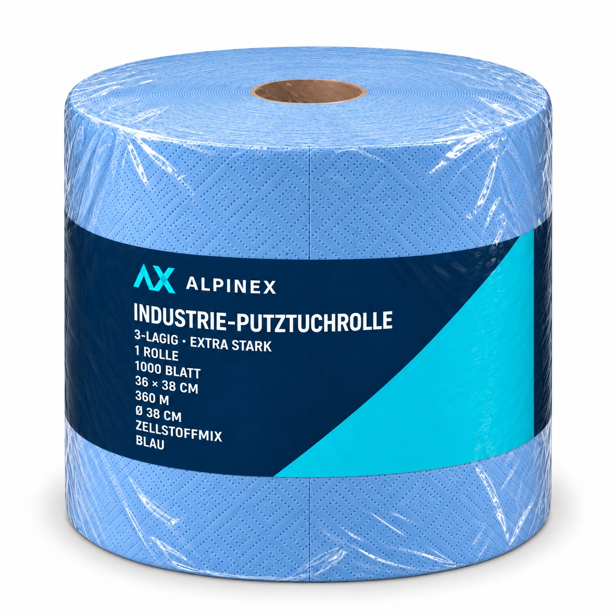 Alpinex blaue Maxi-Putztuchrolle APPG0175 – 3-lagig, 1’000 Tücher