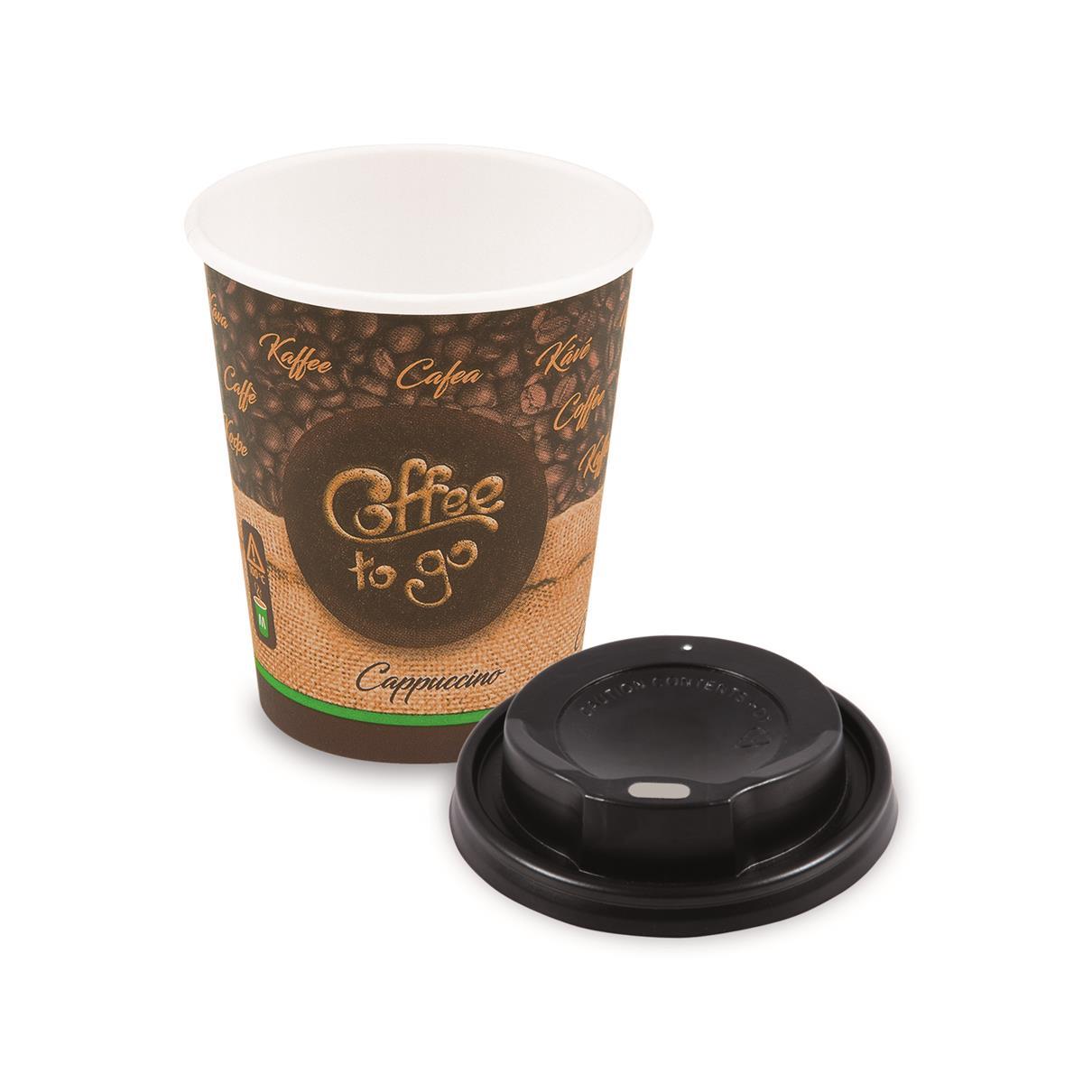 Pappbecher -Coffee to go- 80mm 280ml M: 0,2L,8oz + Deckel schwarz - 10 Stück