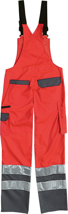 Warnschutz-Latzhose SICURELAST REFLEX, leuchtrot/grau - Grösse 54/56