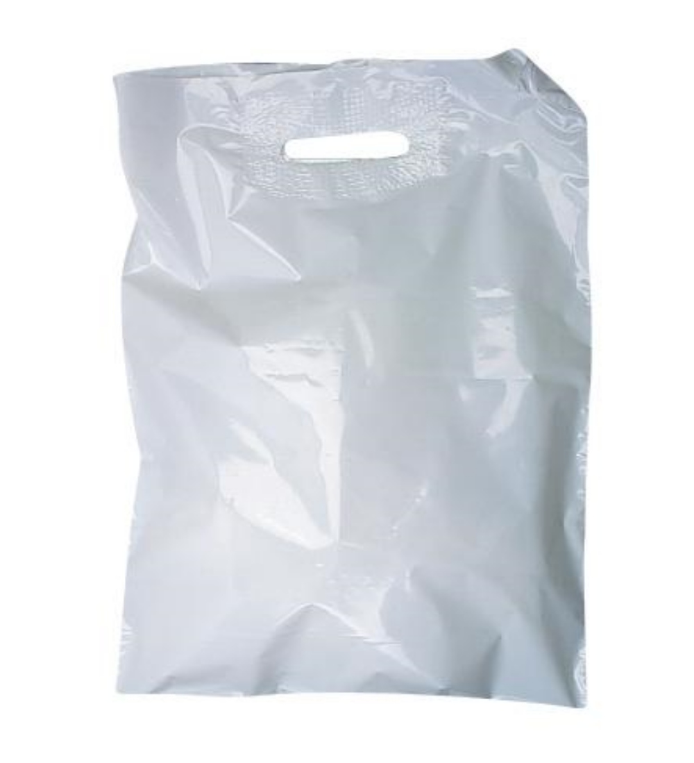 Tragtaschen mit Griffloch PE-LD, weiss, 45 × 33 cm + 10 cm, 0,05 mm 600 Stück
