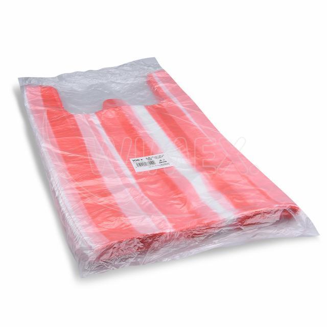 Hemdchen-Tragetasche (HDPE) gestreift 30+14 x 50 cm 10kg - 100 Stück
