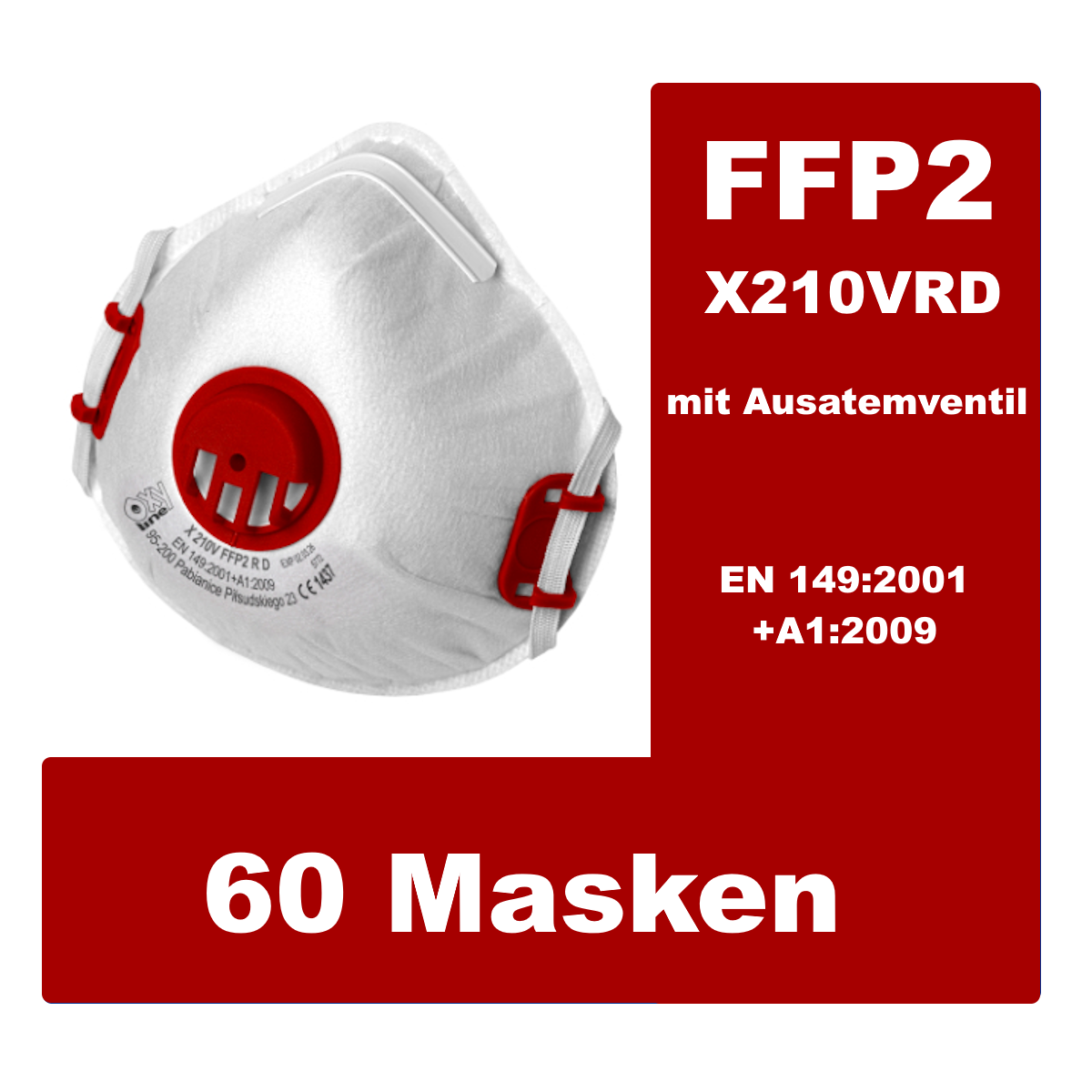 60 OxyLine Atemschutzmasken FFP2 X210 RD mit Ausatemventil