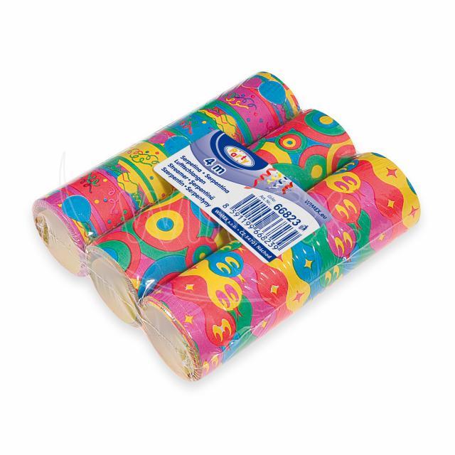 Luftschlange (PAP) sortierte Motive 7mm x 4m - 3 Stück