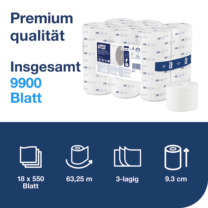 18 Rollen Tork 472650 OptiServe extra-weiches hülsenloses Toilettenpapier T7, 3-lagig