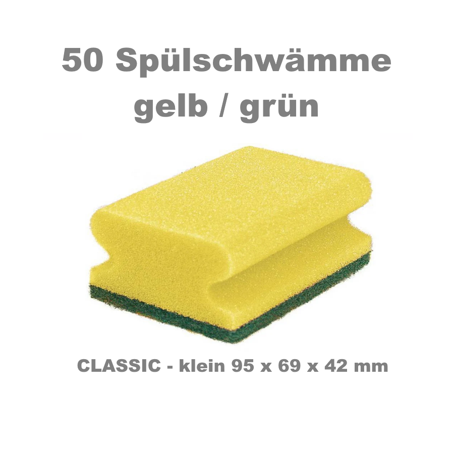 50 Stück Scheuerschwamm CLASSIC, 95x70 x42 mm, gelb/grün