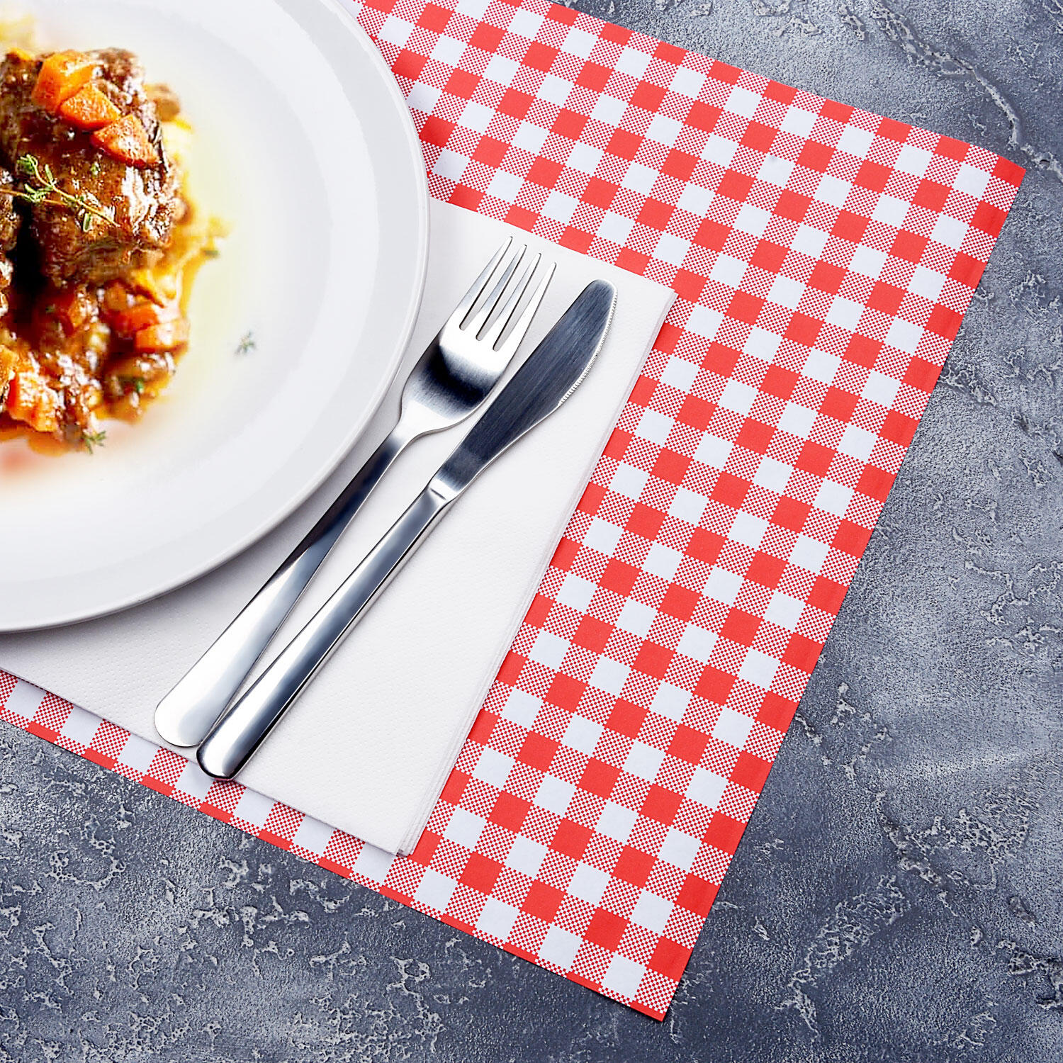 200x Tischsets kariert rot weiss 40 x 30 cm