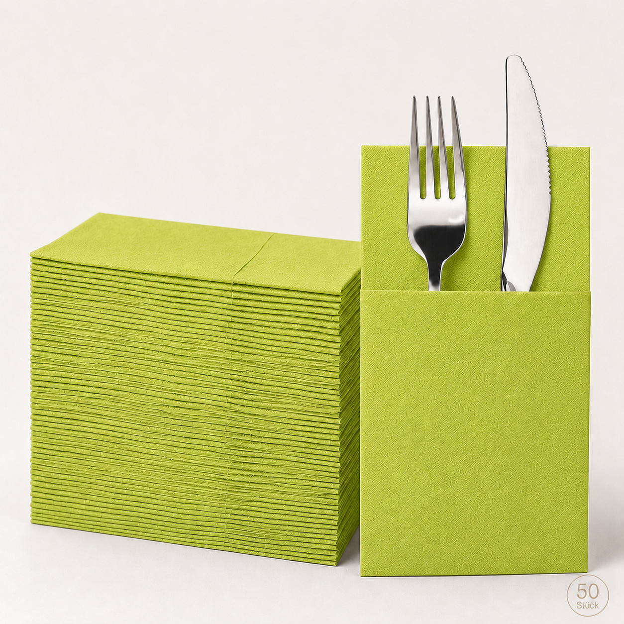 50x Servietten-Bestecktaschen CutleryStar PREMIUM gelbgrün / kiwi 40 x 32 cm Airlaid