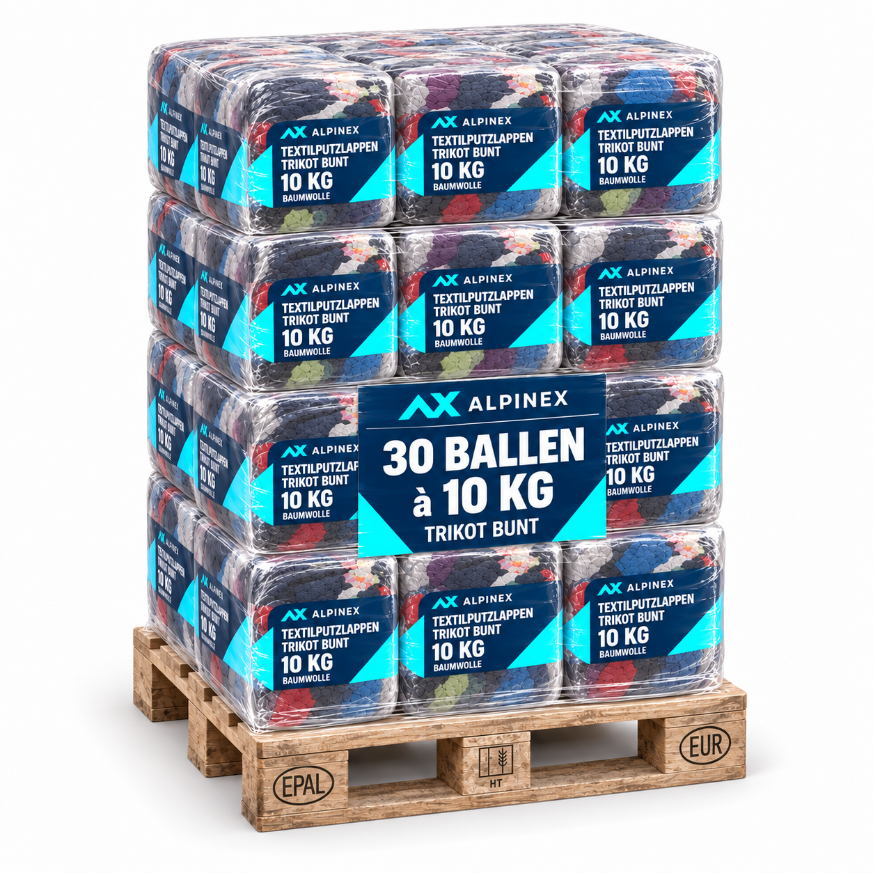 30 Packs Alpinex Trikot-Putzlappen bunt à 10 kg, 1/2 Palette