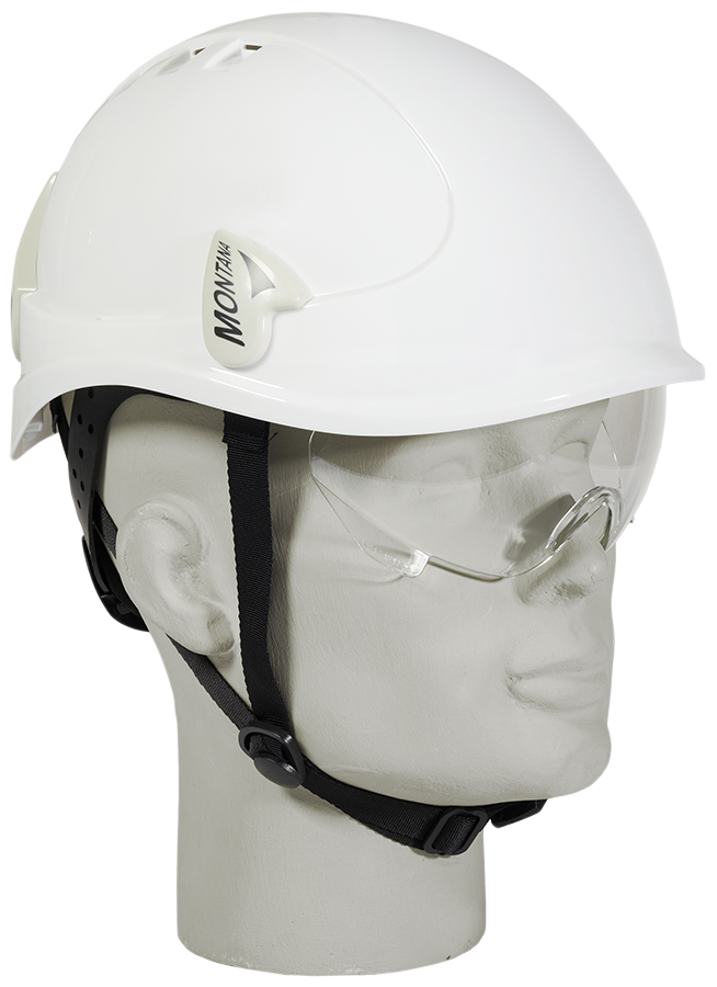 Artilux Montana II Roto KS Schutzhelm mit Drehverschluss, Schutzbrille und Kinnbänderung - weiss