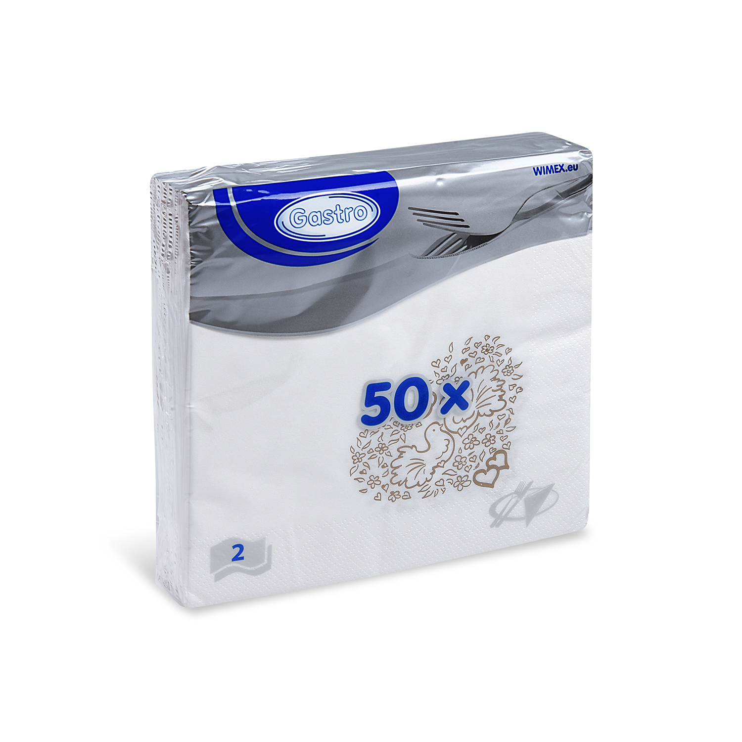 Serviette 2-lagig Hochzeit 33 x 33 cm - 50 Stück