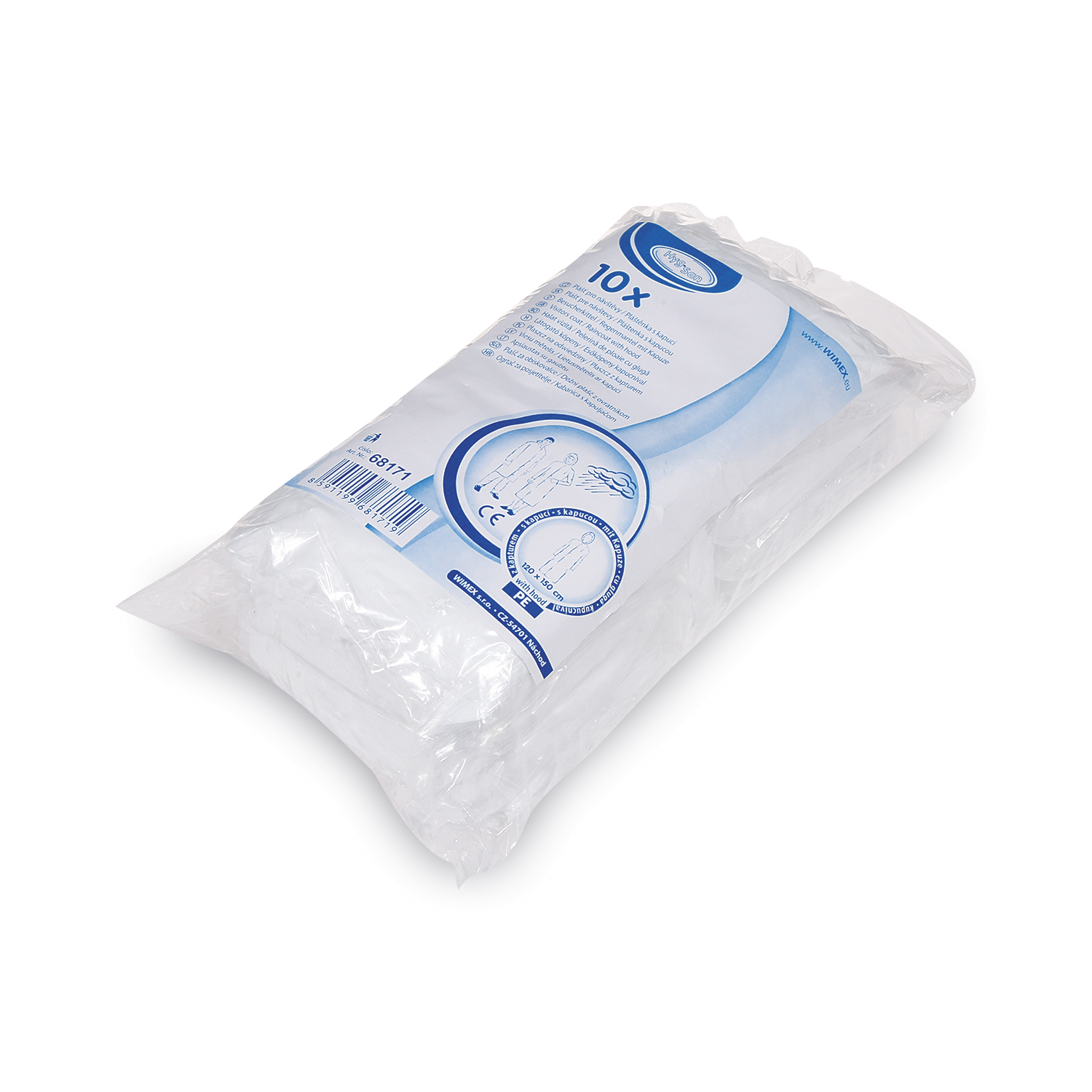 Besucherkittel / Regenmantel aus LDPE mit Kapuze weiss 68 x 150 cm, Packung mit 10 Stück