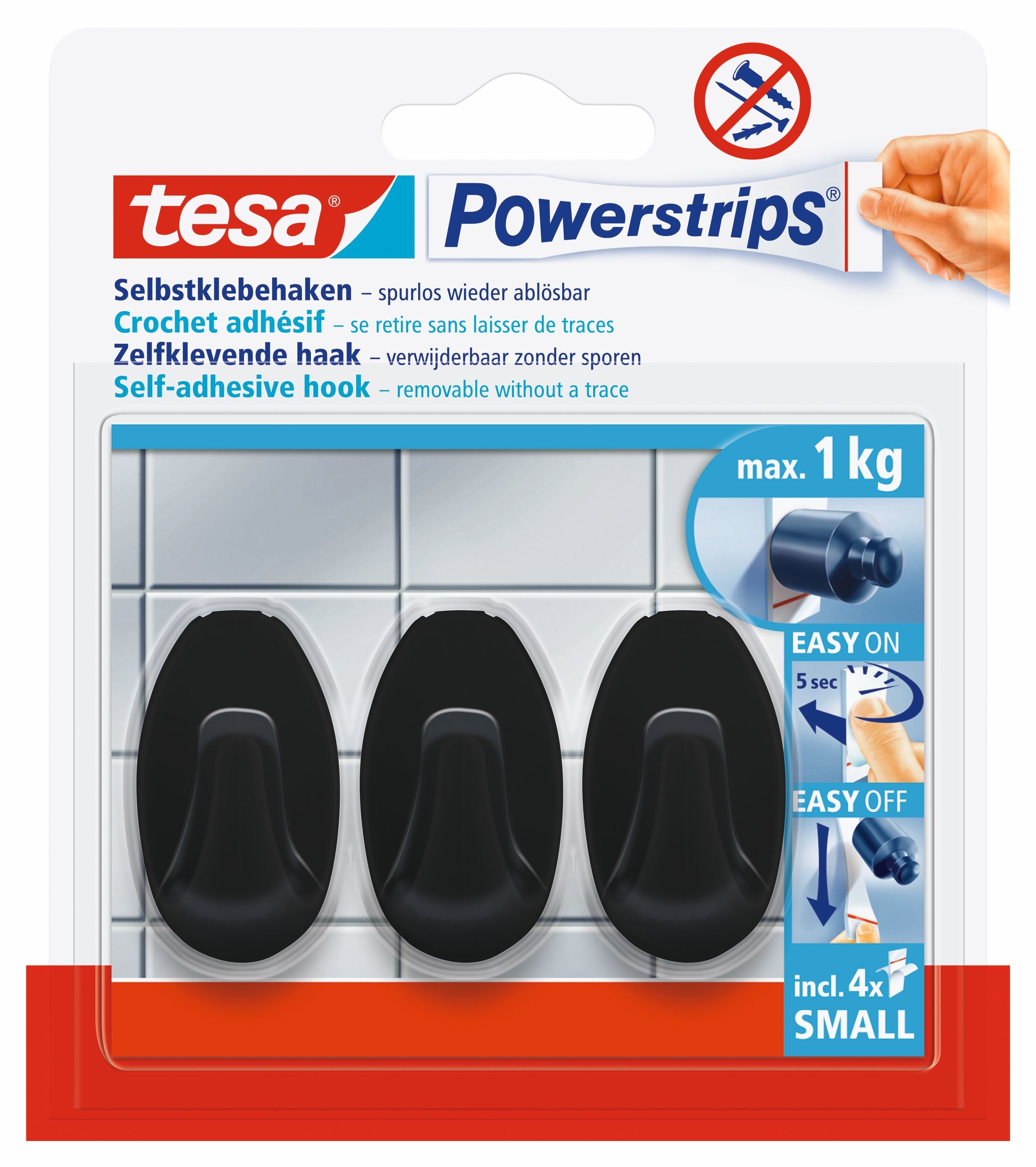 TESA Powerstrips Haken S 582750000020 schwarz 3 Stück