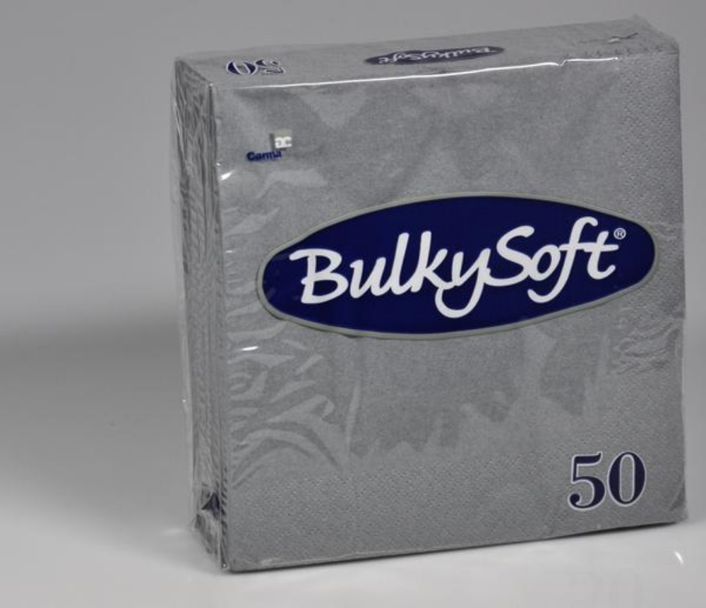 Bulkysoft Servietten 33 × 33 cm, 2-lagig, 1/4-Falzung, grau 1200 Stück