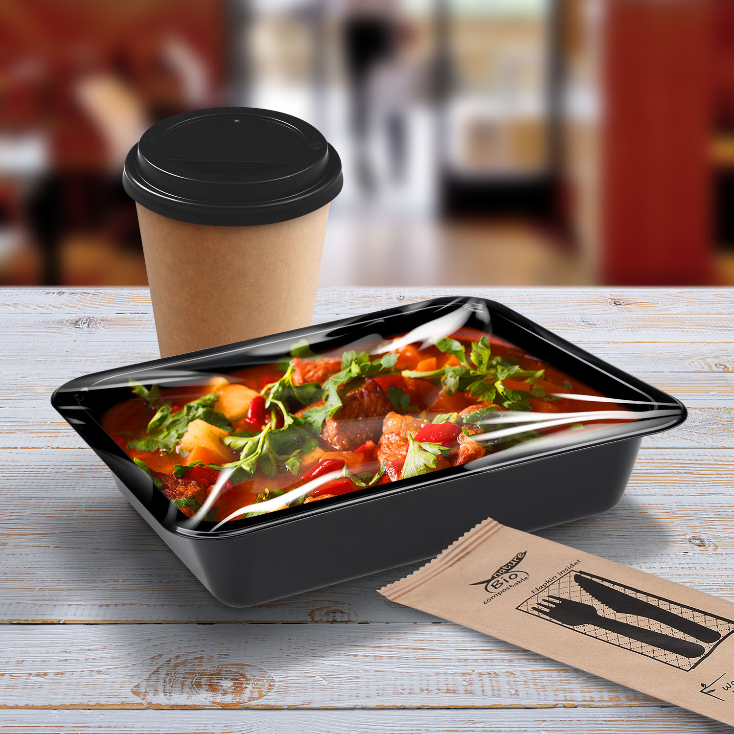 Menü-Schale (PP) extra-stabil ungeteilt schwarz 227 x 178 x 49 mm - 50 Stück