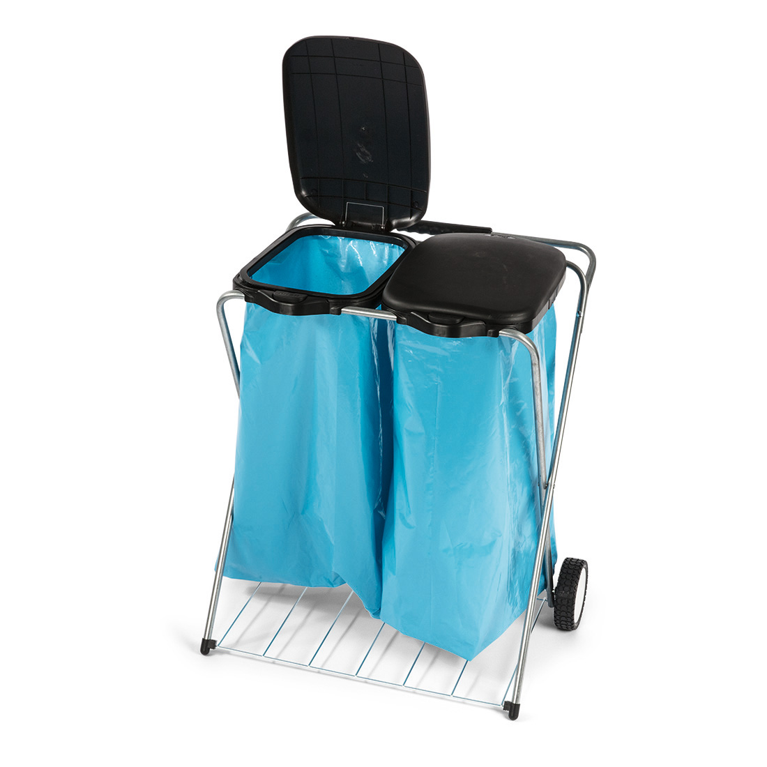 Müllsackständer fahrbar 2-fach Metallbeine, Deckel schwarz