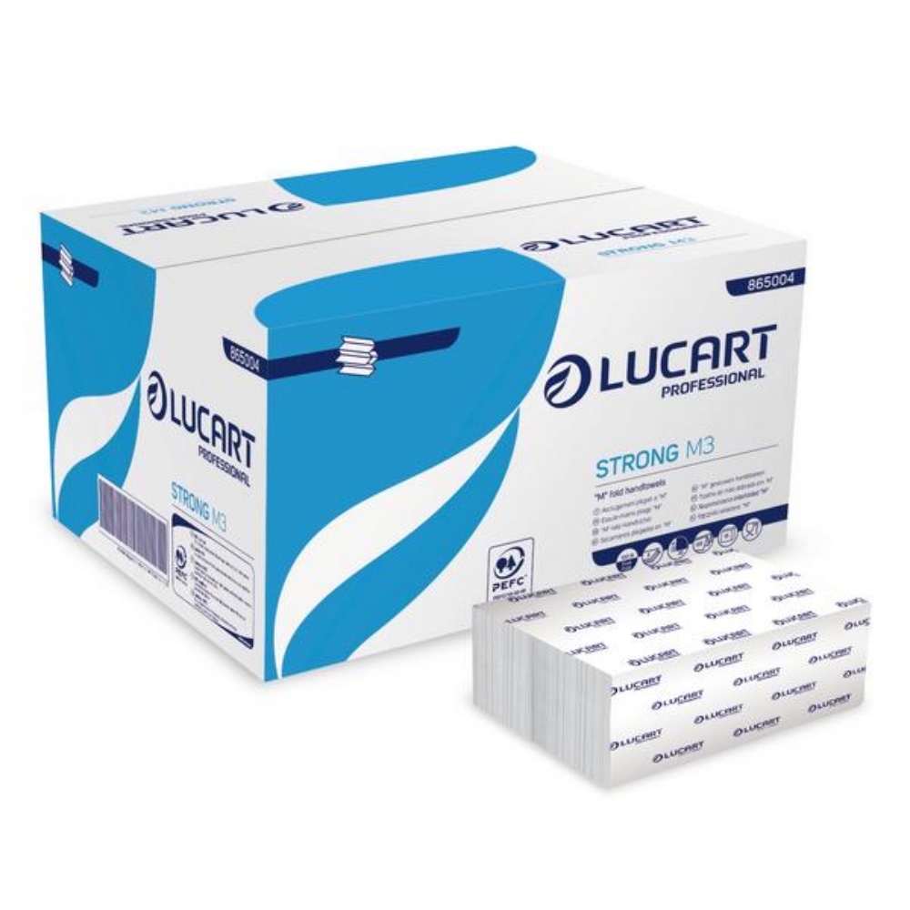 Lucart Strong Elite Handtuch M-Falzung, Zellstoff, 3-lagig, weiss, 22,5 × 32 cm, Tiefe gefaltet 8 1875 Blatt