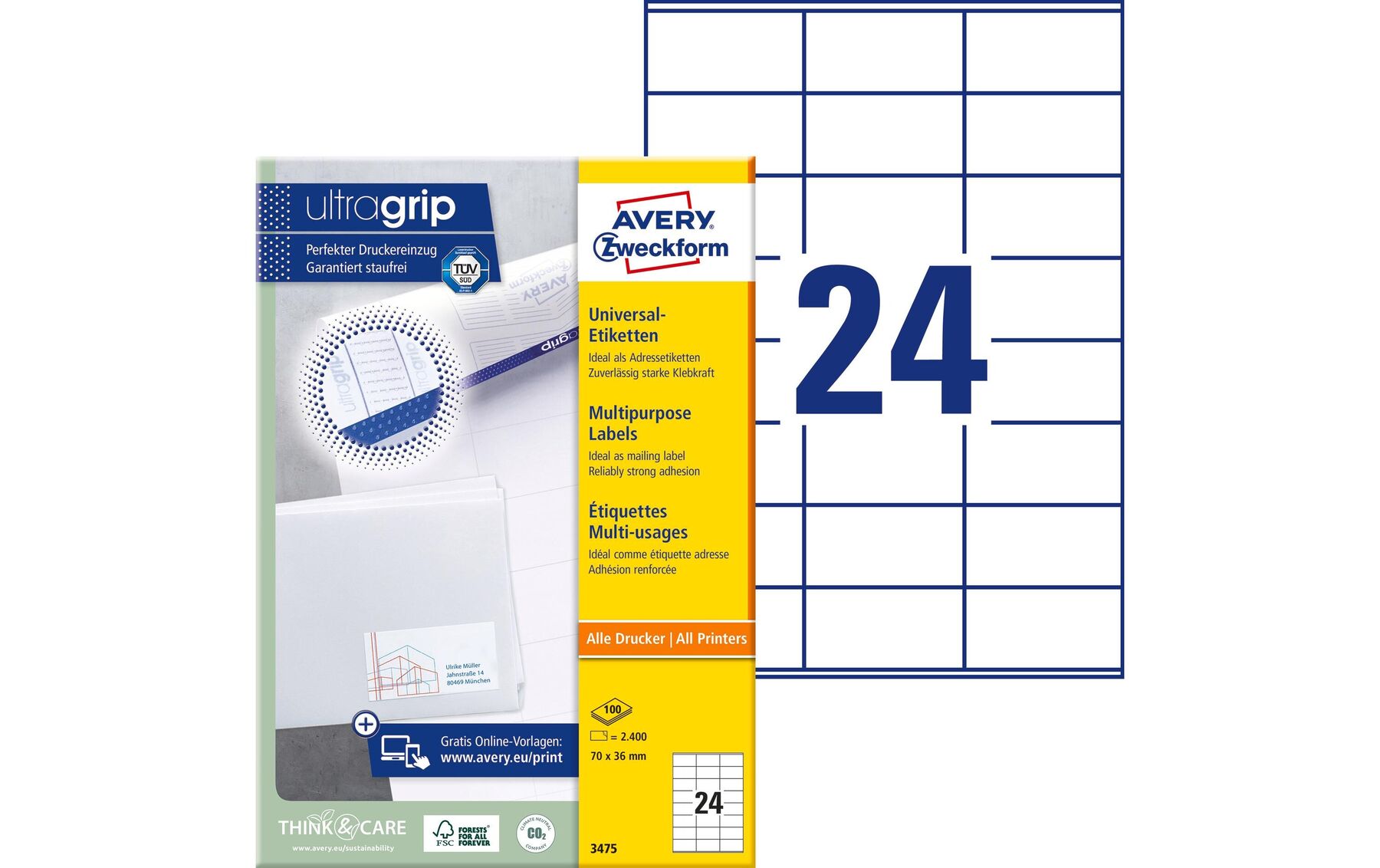 Etiketten 70x36mm recycling 2400 Stück AVERY ZW. LR3475