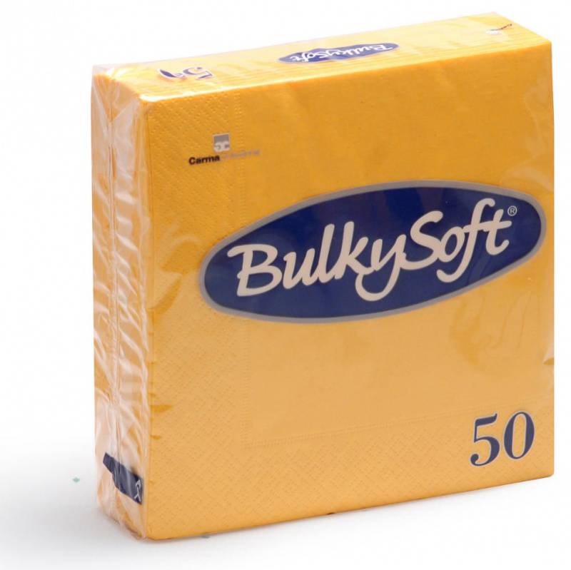 Servietten Bulkysoft, 2-lagig, 1/4 Falz gelb 33x33cm - Karton à 24 Pack (Pack à 50 Servietten)