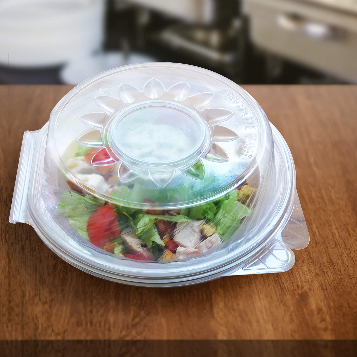 Salatschale (PP) mit Dipfach im Domdeckel klar 1600ml - 25 Stück
