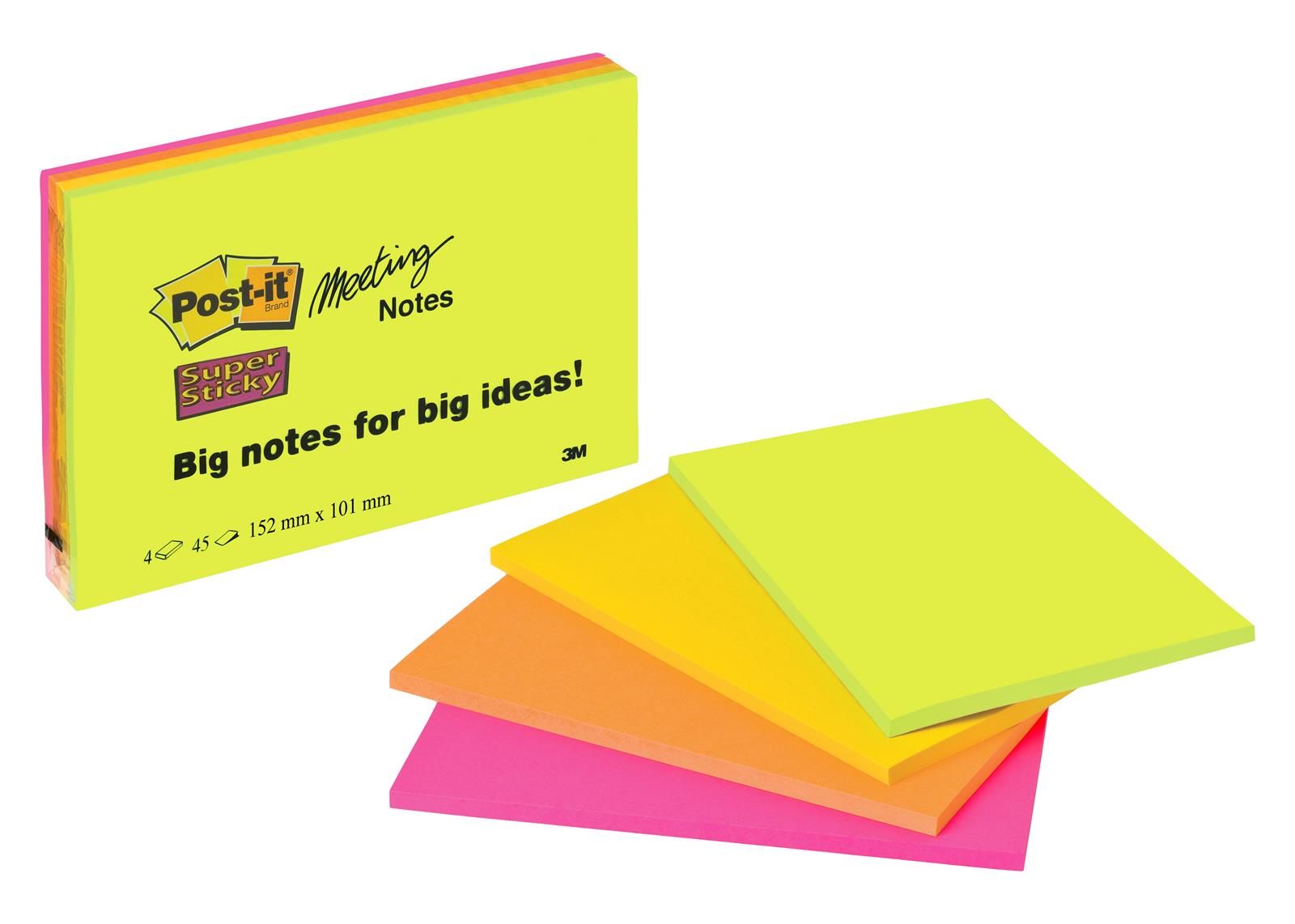 Super Sticky Big Notes4x45Bl. 4 Farben ass. 152x101mm POST-IT 6445-4SS