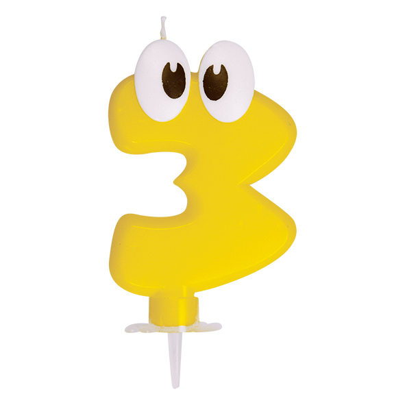 Zahlenkerze Wachs mit Halter "3" für Torten und Desserts, Packung mit 1 Stück