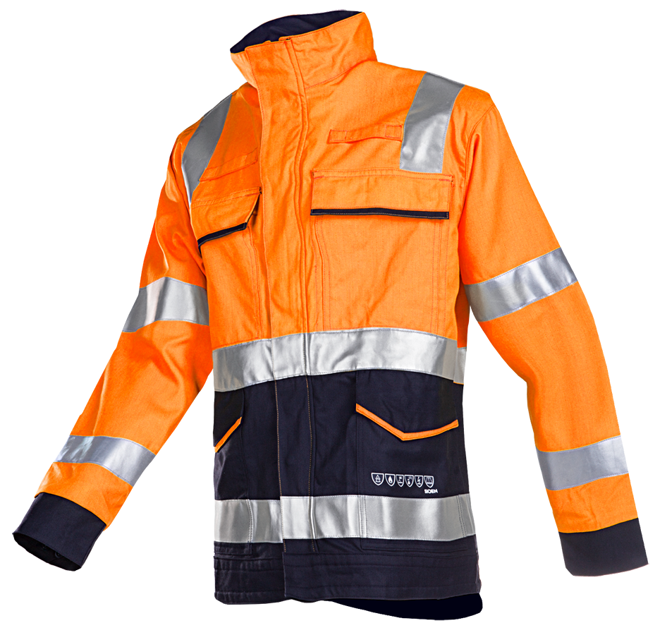 Multinorm-Warnschutzjacke SIO-SAFE EXTRA LARRAU, leuchtorange/dunkelblau - Grösse 42/44