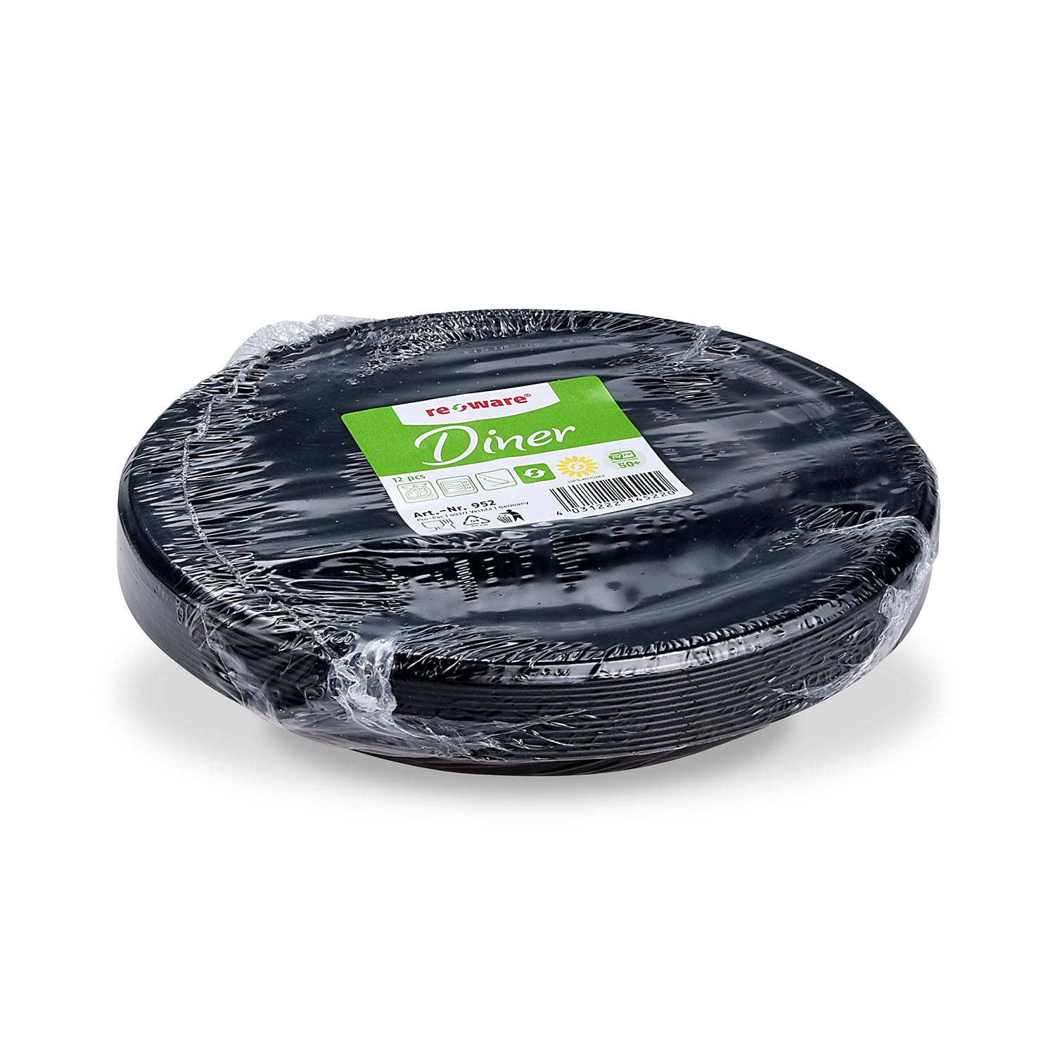 Teller (PP) Reware Dinner wiederverwendbar schwarz 22cm - 12 Stück