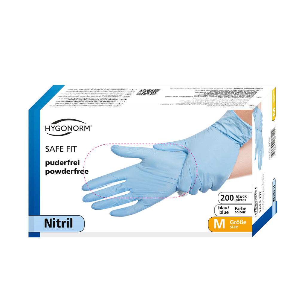 franz mensch Nitril-Handschuh "SAFE FIT" HYGONORM, blau - Box à 200 Stück XL