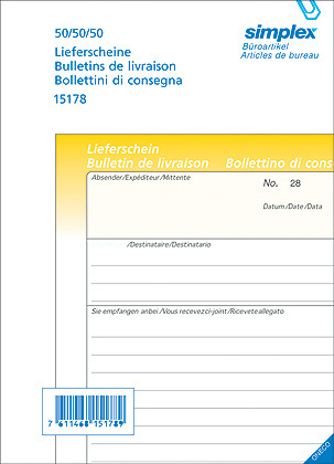 Lieferscheine D/F/I A5 gelb/weiss 50x2 Blatt SIMPLEX 15177