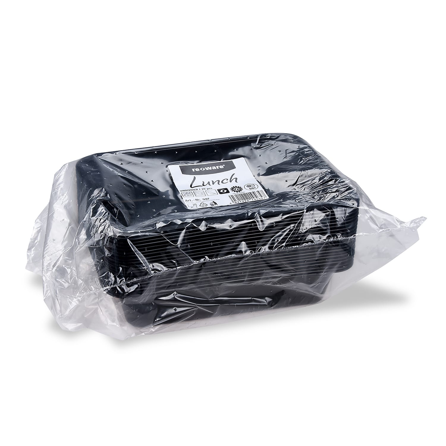 Menüschale (PP) Reware Lunch wiederverwendbar ungeteilt schwarz 227 x 178 x 49 mm - 20 Stück