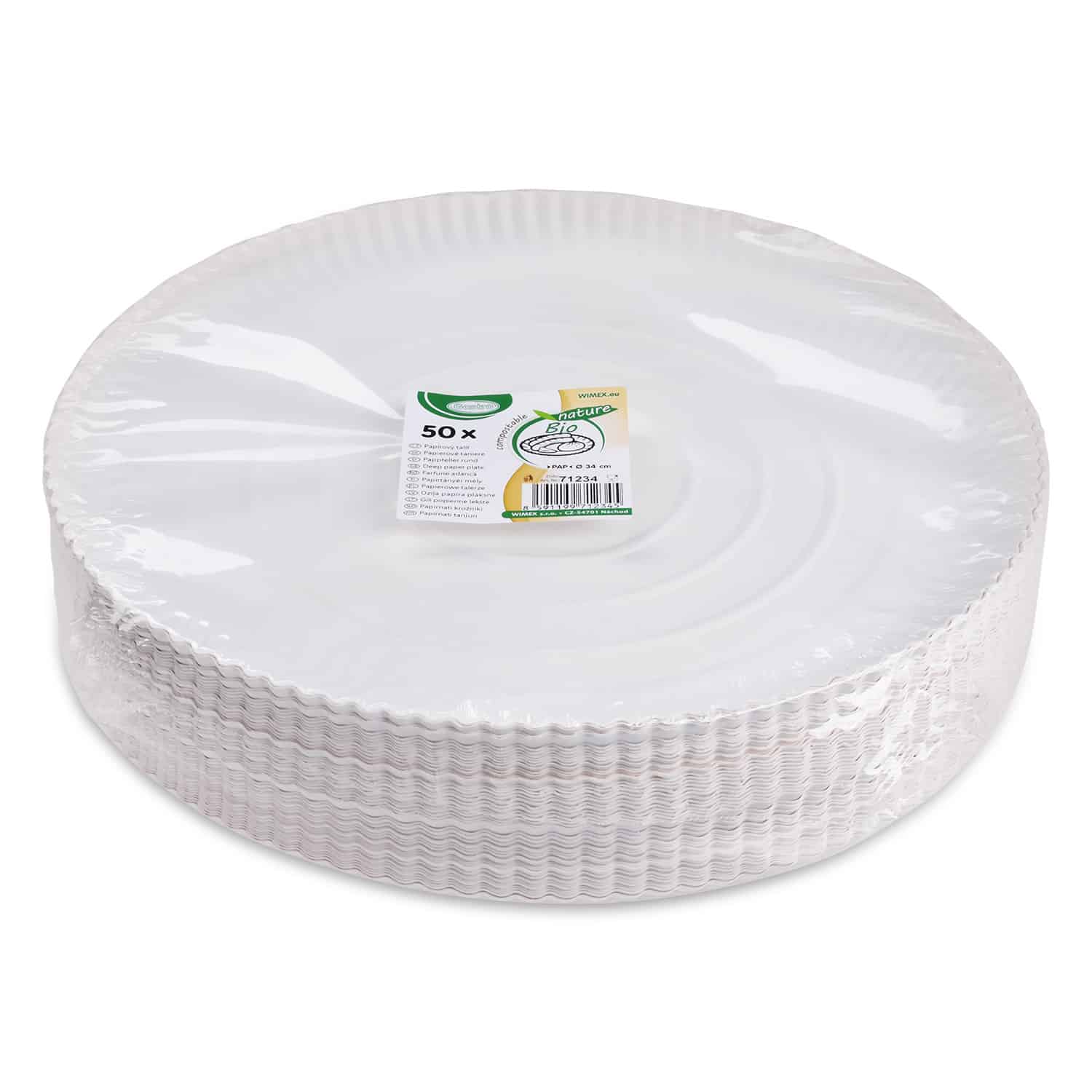 Pappteller tief weiß 34cm - 50 Stück