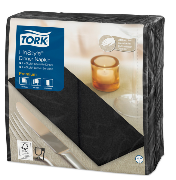 TORK-478151 Premium LinStyle Dinnerservietten Schwarz 1/8-Falz -