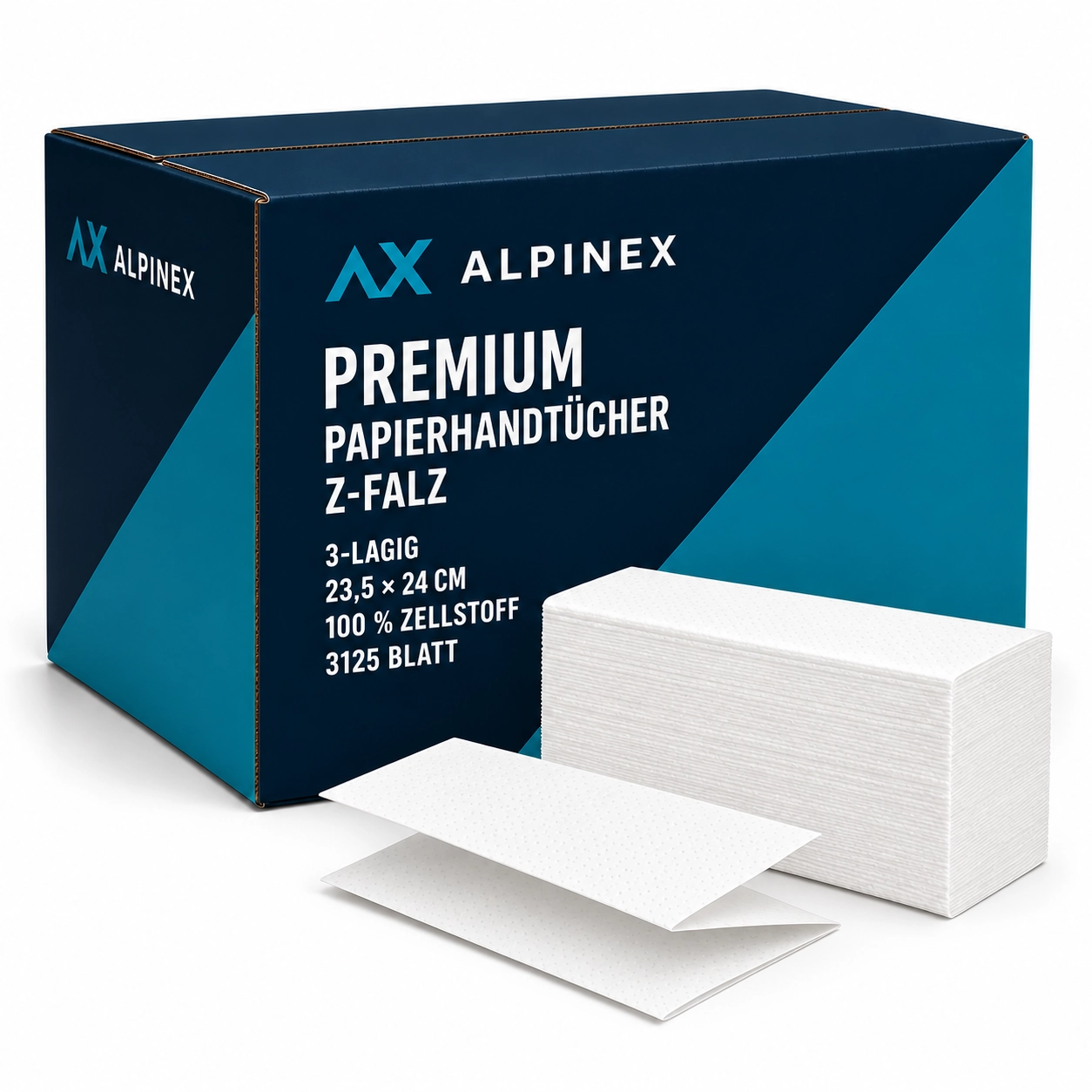 Alpinex Premium Falthandtücher Z-Falz, 3-lagig – 3’125 Blatt