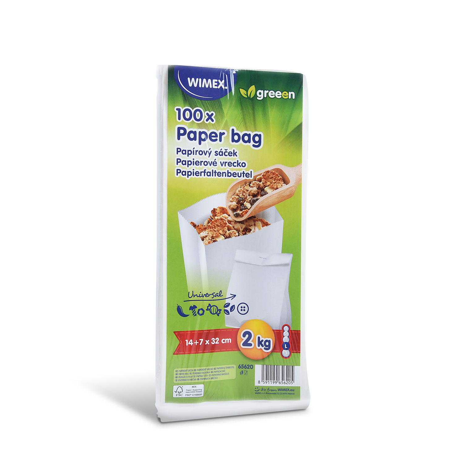 Papierfaltenbeutel (FSC Mix) weiß 14+7 x 32 cm 2kg - 100 Stück