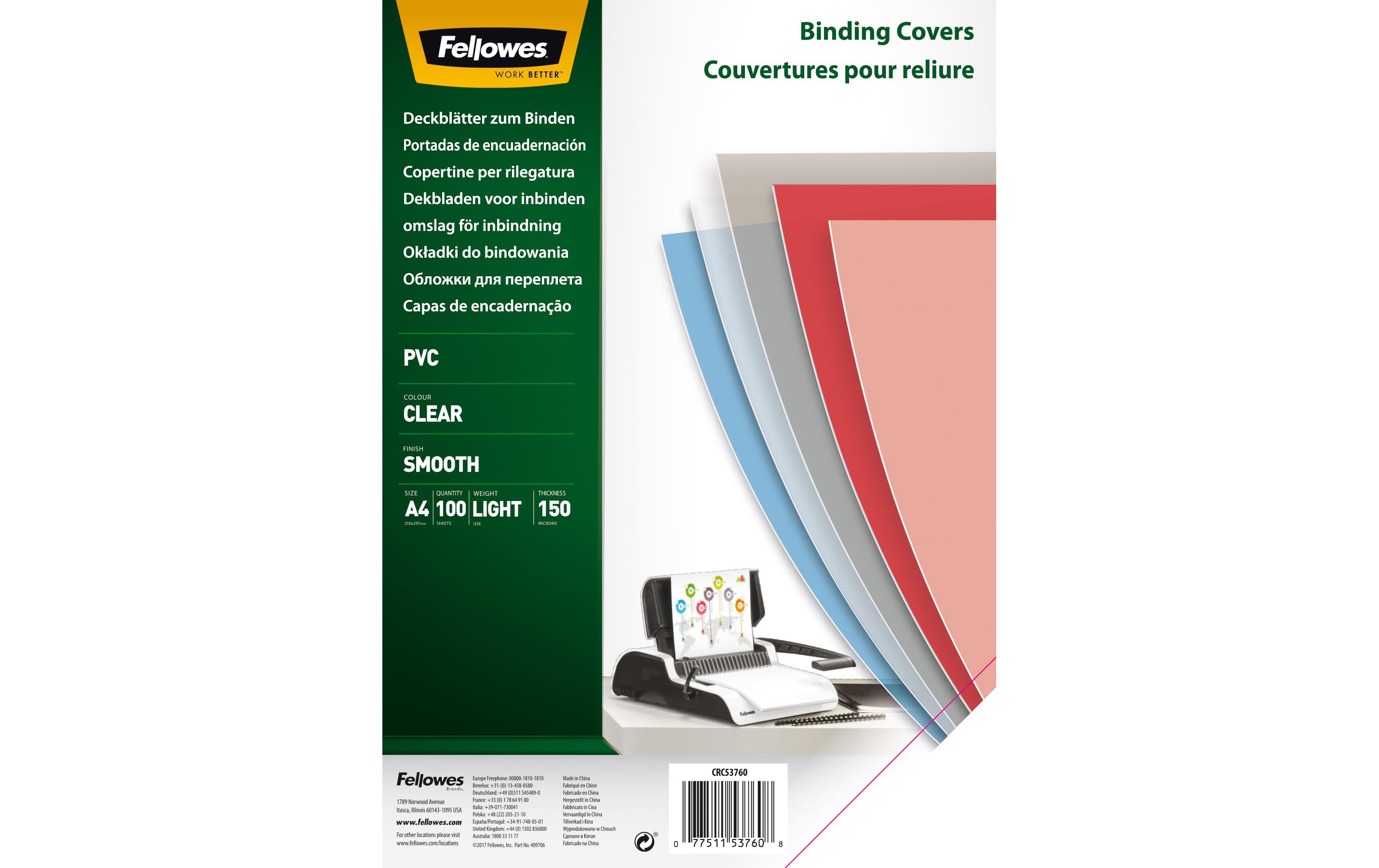 Deckblatt 150mic A4 transparent 100 Stück FELLOWES 5376001