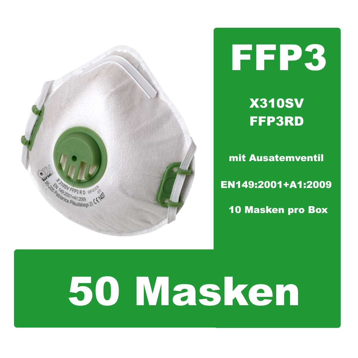 50 Atemschutzmasken FFP3 X310 SV R D mit Ausatemventil
