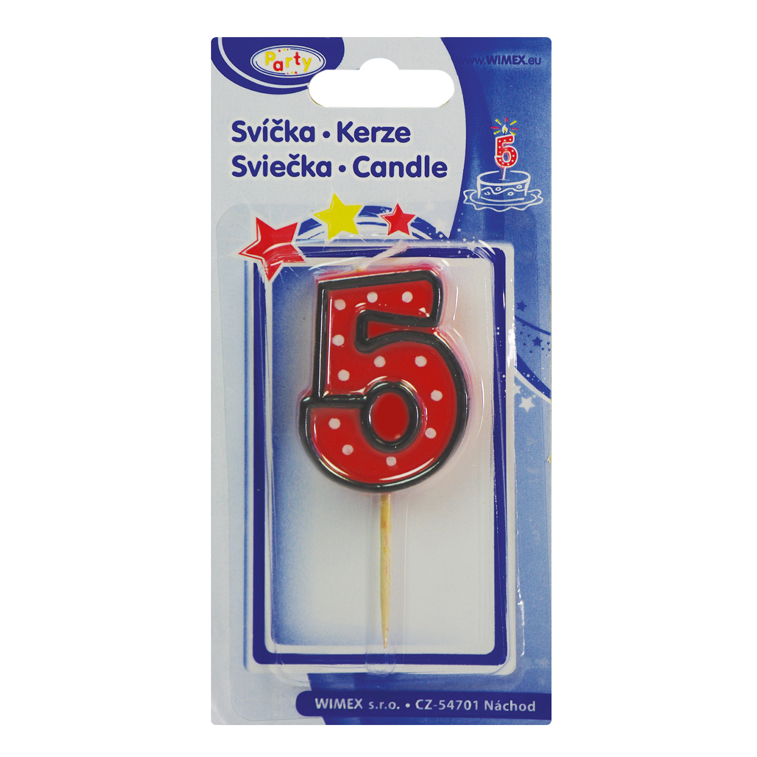 Zahlenkerze auf Holzpicker Zahl 5 für Torten und Desserts, 50 mm, Packung mit 1 Stück